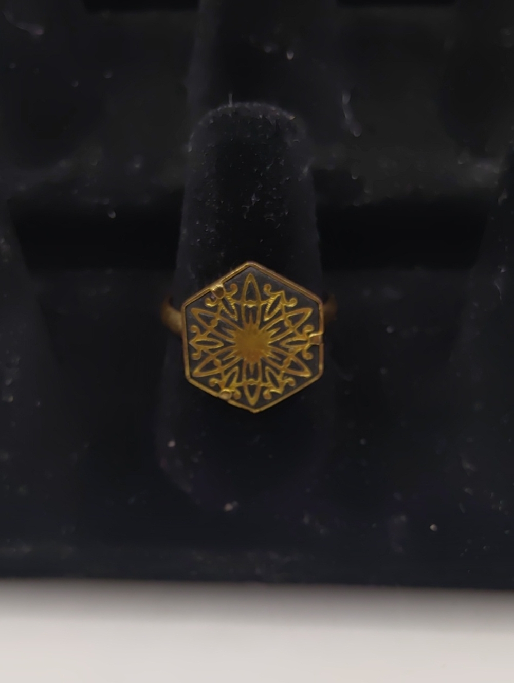 Damascene Mandala Designed Ring Sz 7 Adjustable